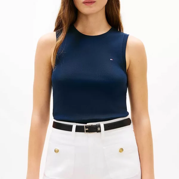 Tommy Hilfiger γυναικείο αμάνικο τοπ με κεντημένο λογότυπο Slim Fit - WW0WW47806 Μπλε Σκούρο