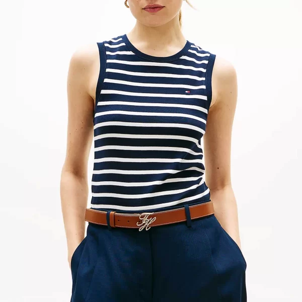 Tommy Hilfiger γυναικείο αμάνικο τοπ με κεντημένο λογότυπο Slim Fit - WW0WW47806 Λευκό - Μπλε