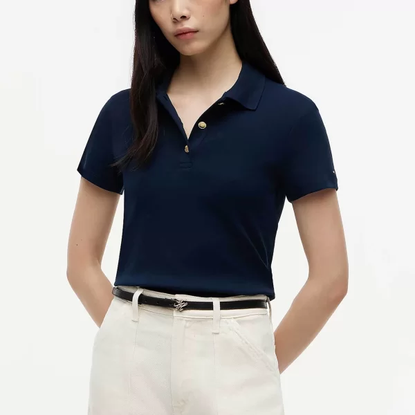 TOMMY HILFIGER Tommy Hilfiger γυναικεία μπλούζα πόλο με χρυσά κουμπιά Slim Fit - WW0WW49252 Μπλε Σκούρο