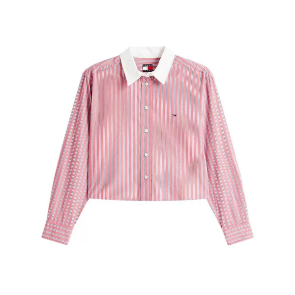 Tommy Jeans γυναικείο πουκάμισο cropped με λογότυπο Relaxed Fit - DW0DW22078 Ροζ