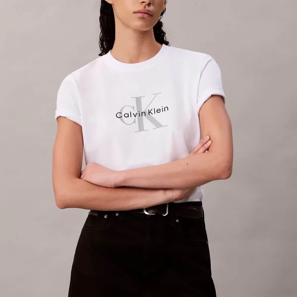 Calvin Klein Jeans γυναικείο T-shirt μονόχρωμο με λογότυπο Regular Fit - LV047B865G Λευκό