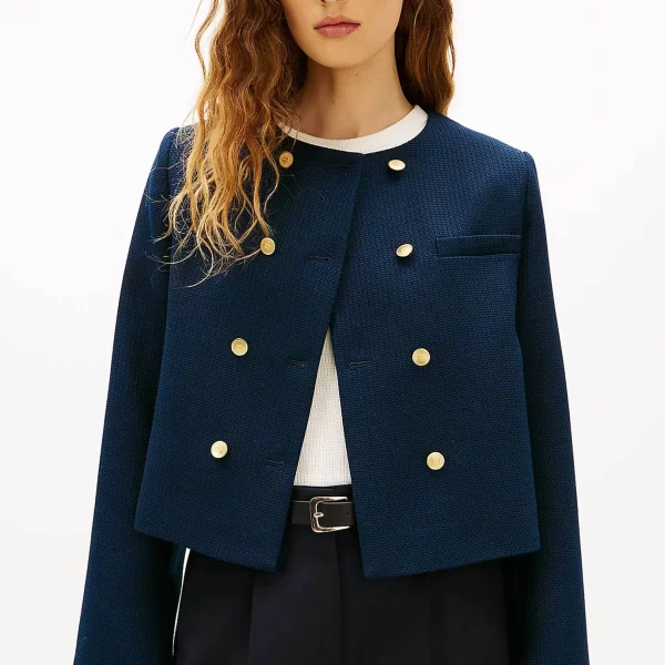 TOMMY HILFIGER Tommy Hilfiger γυναικείο σακάκι textured με σταυρωτό κλείσιμο Regular Fit - WW0WW47792 Μπλε Σκούρο