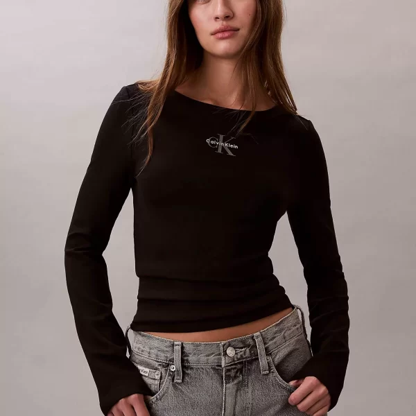 Calvin Klein Jeans γυναικεία μπλούζα με λογότυπο Slim Fit - LV047E217G Μαύρο