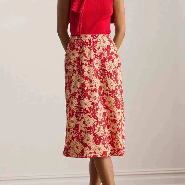 LAUREN RALPH LAUREN Lauren Ralph Lauren γυναικεία midi φούστα με ελαστική μέση και floral print A-line - 200P08689001 Κόκκινο