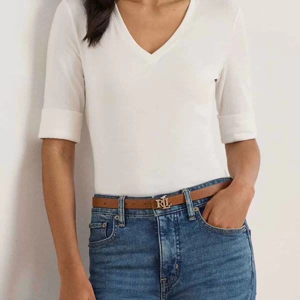 LAUREN RALPH LAUREN Lauren Ralph Lauren γυναικεία μπλούζα με V Slim Fit - 200815843001 Λευκό