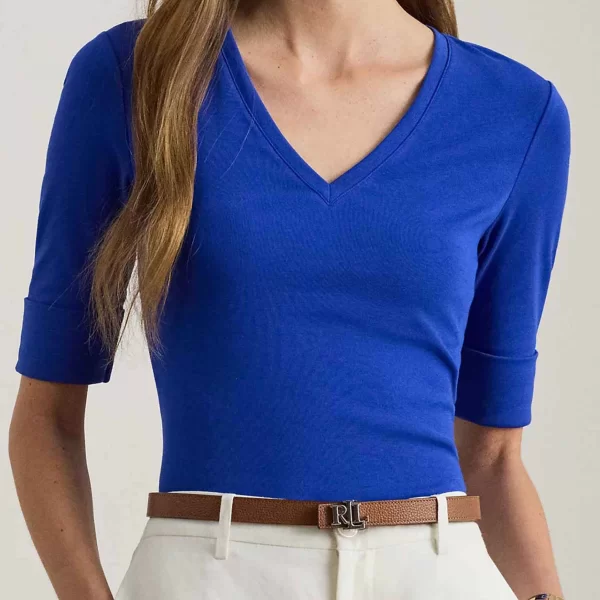 Lauren Ralph Lauren γυναικεία μπλούζα με V Slim Fit - 200815843012 Μπλε