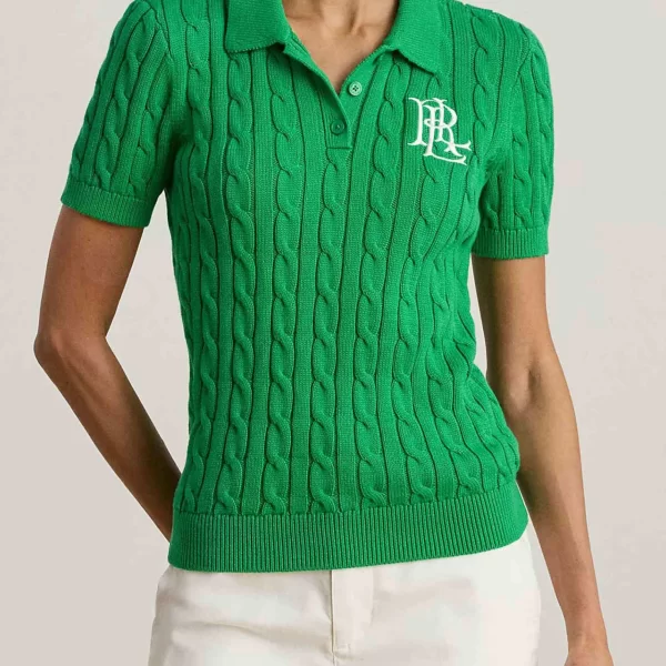 Lauren Ralph Lauren γυναικεία πλεκτή μπλούζα πόλο με cable knit pattern και κεντημένο monogram Slim Fit - 200932224015 Πράσινο