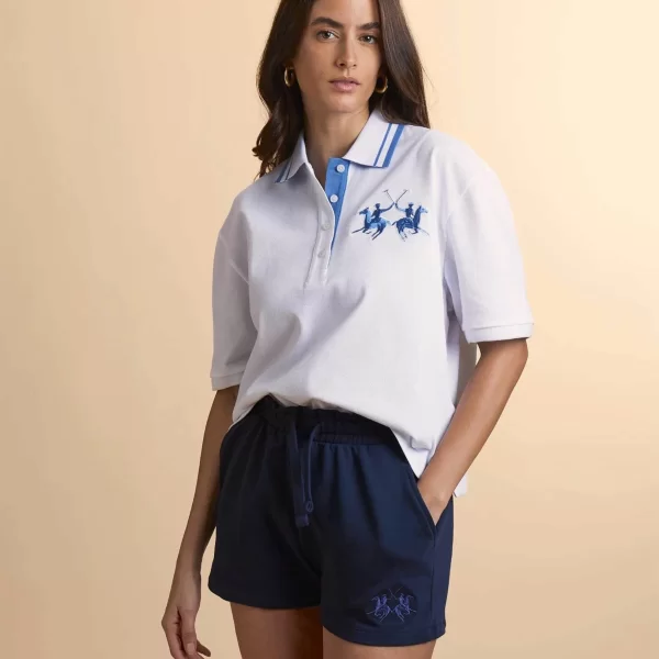 La Martina γυναικεία μπλούζα πόλο πικέ με κεντημένο λογότυπο Boxy Cropped Fit 