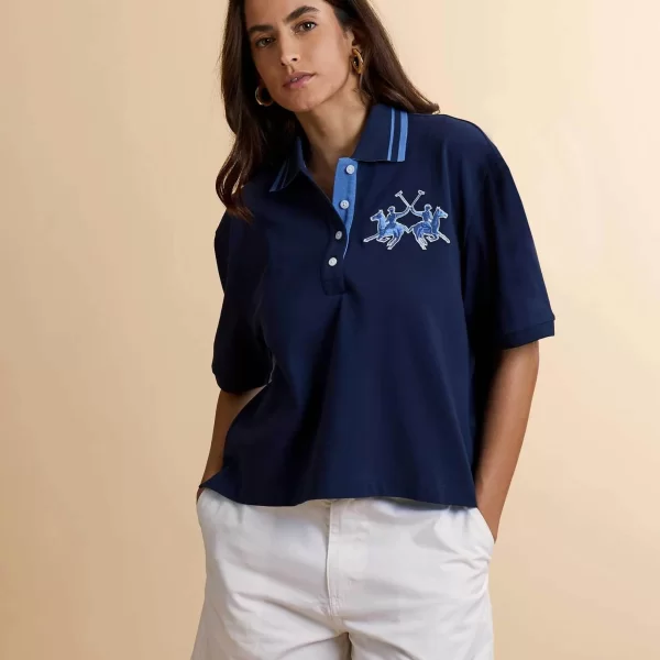 La Martina γυναικεία μπλούζα πόλο πικέ με κεντημένο λογότυπο Boxy Cropped Fit 