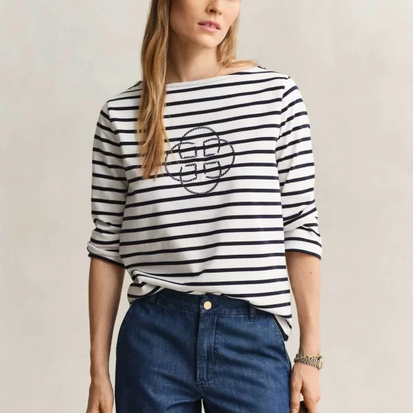 Gant γυναικεία μπλούζα με ριγέ σχέδιο και μανίκι 3/4 Regular Fit - 4201422 Μπλε Σκούρο