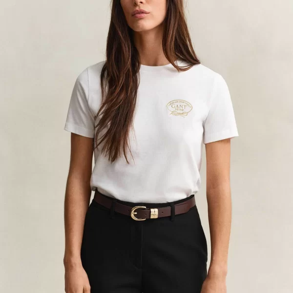 Gant γυναικείο T-shirt με κεντημένο rope graphic logo Regular Fit - 4201443 Λευκό