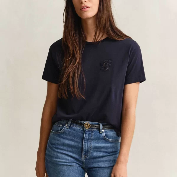 Gant γυναικείο T-shirt με κεντημένο script graphic logo Regular Fit - 4201450 Μπλε Σκούρο