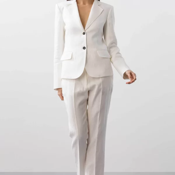 BCBGMAXAZRIA γυναικείο λινό σακάκι μεσάτο - 23SRJ205LI03 Λευκό