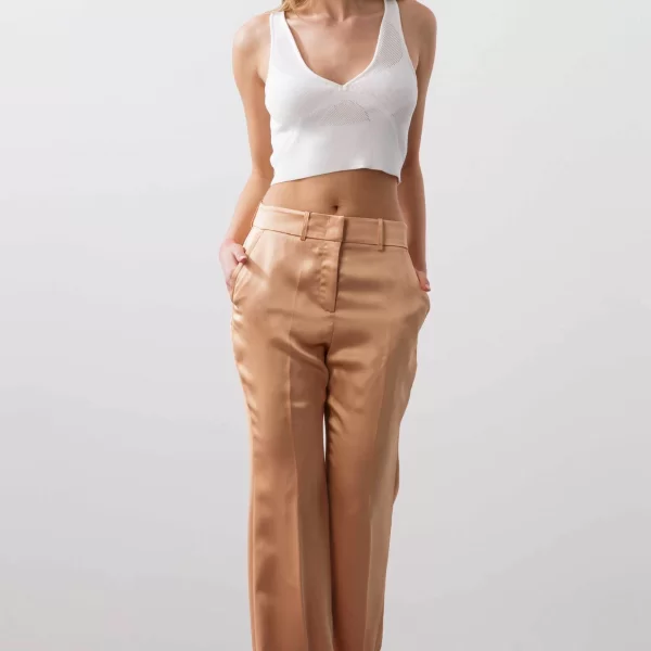 BCBGMAXAZRIA γυναικείο σατέν παντελόνι flare - 23SRP101VI06 Σομόν