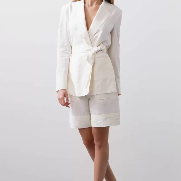 BCBGMAXAZRIA BCBGMAXAZRIA γυναικείο σακάκι με ζώνη - 23SRJ039LI02 Λευκό