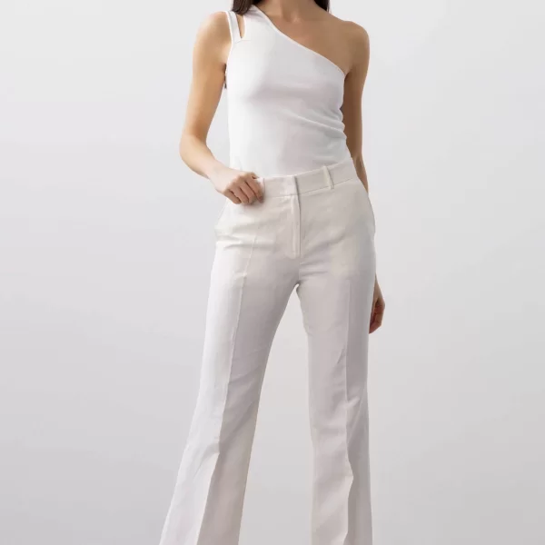 BCBGMAXAZRIA γυναικείο παντελόνι flare με λινό - 23SRP216LI02 Λευκό