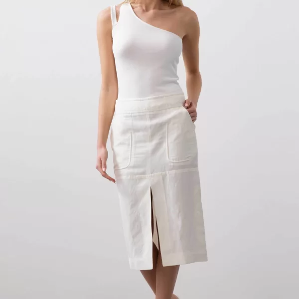 BCBGMAXAZRIA γυναικεία pencil φούστα με λινό - 23SRS207LI02 Λευκό