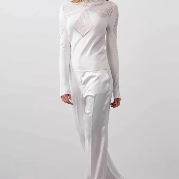 BCBGMAXAZRIA γυναικεία πλεκτή μπλούζα με διάτρητο σχέδιο - 23SKT118KN02 Λευκό