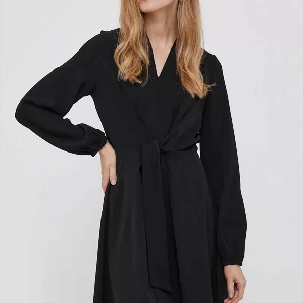 DKNY γυναικείο mini φόρεμα μονόχρωμο με φιόγκο μπροστά - DD3G2174 Μαύρο