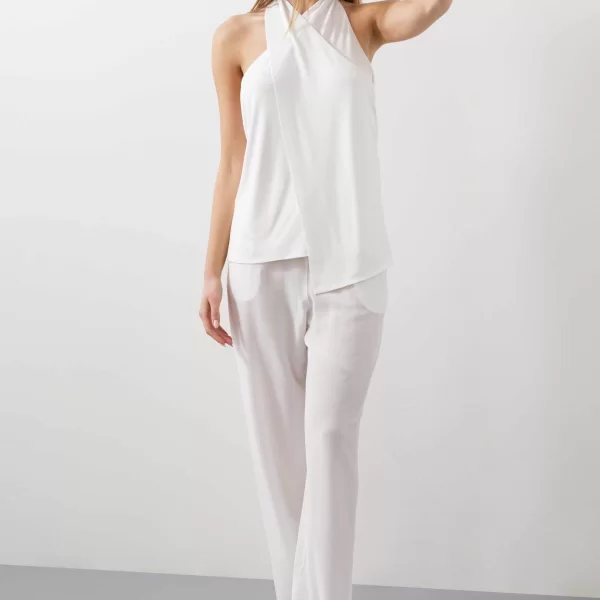 BCBGMAXAZRIA γυναικείο τοπ με ντραπέ ανοιχτή πλάτη - 23SRT238VI02 Λευκό