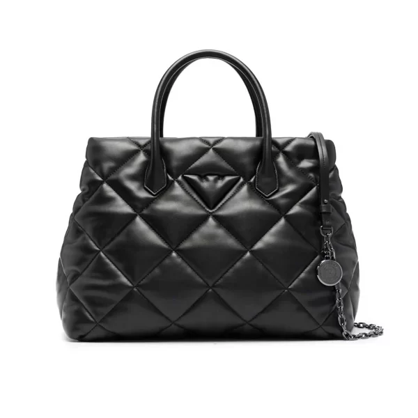 EMPORIO ARMANI Emporio Armani γυναικεία τσάντα tote μονόχρωμη με καπιτονέ σχέδιο και ανάγλυφο έμβλημα μπροστά - Y3D268YWJ8I Μαύρο
