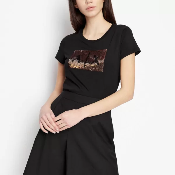 ARMANI EXCHANGE Armani Exchange γυναικείο T-shirt με παγιέτα στο στήθος Slim fit - 8NYTDLYJ73Z Μαύρο