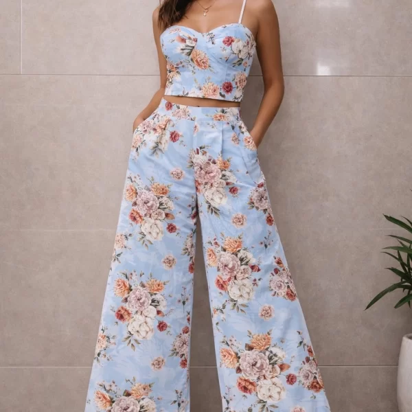 ECSTASY ΣΕΤ ΤΟΠ & ΠΑΝΤΕΛΟΝΑ FLORAL Σιέλ