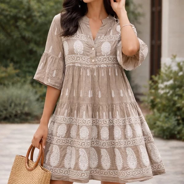 ECSTASY ΦΟΡΕΜΑ BOHO ΜΕ ΚΕΝΤΗΜΑ Μπεζ