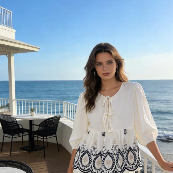 ΜΠΛΟΥΖΑ ΜΕ ΚΕΝΤΗΜΑ ΚΑΙ ΔΕΣΙΜΑΤΑ Άσπρο