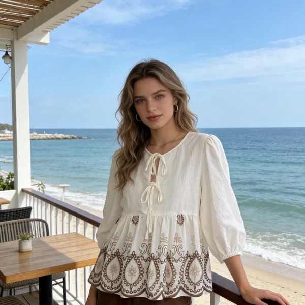 ΜΠΛΟΥΖΑ ΜΕ ΚΕΝΤΗΜΑ ΚΑΙ ΔΕΣΙΜΑΤΑ Άσπρο