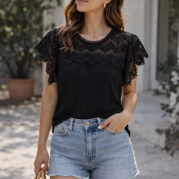 ΜΠΛΟΥΖΑ ΜΕ ΔΑΝΤΕΛΑ Μαύρο