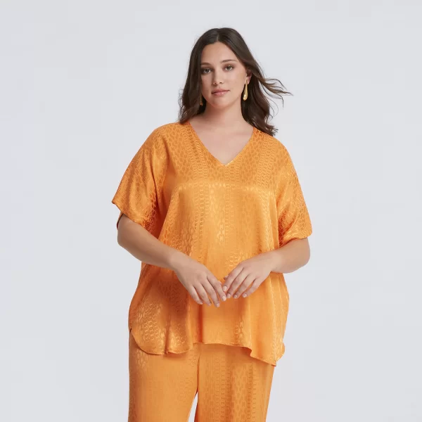 Μπλούζα βισκόζη V με ανάγλυφη υφή