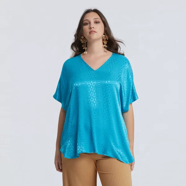Μπλούζα βισκόζη V με ανάγλυφη υφή