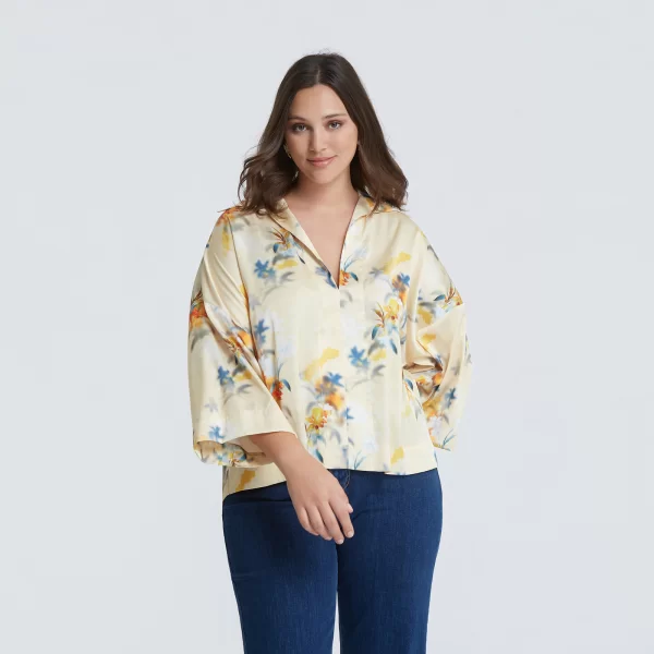 Φλοράλ σατέν μπλούζα με γιακά