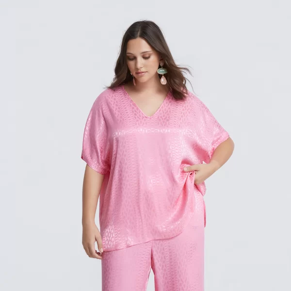 Μπλούζα βισκόζη V με ανάγλυφη υφή