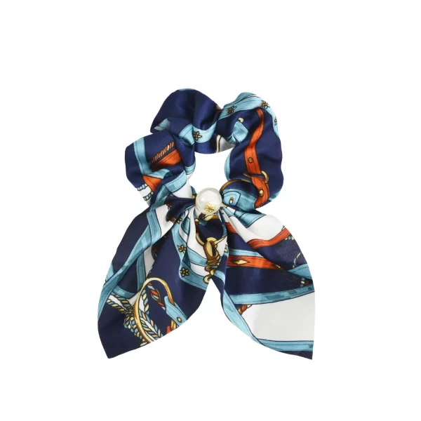 Σατέν scrunchie με equestrian σχέδιο και πέρλα