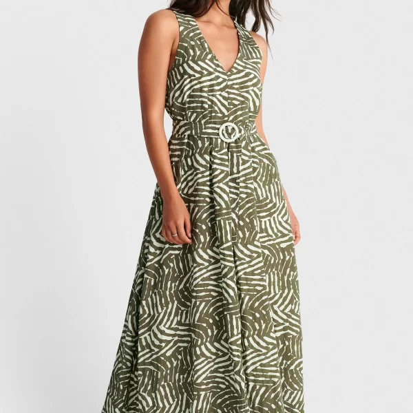  Φόρεμα μάξι εμπριμέ με ζώνη - 5206179082945