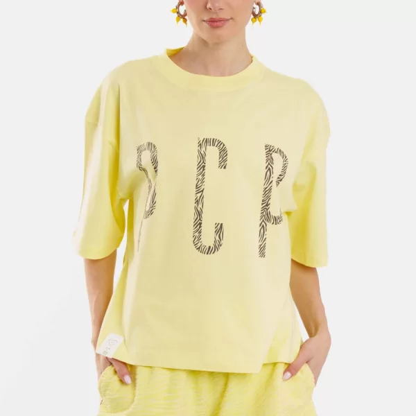 PCP CLOTHING Γυναικείο Κοντομάνικο Μπλουζάκι με τύπωμα - Zebra - YELLOW
