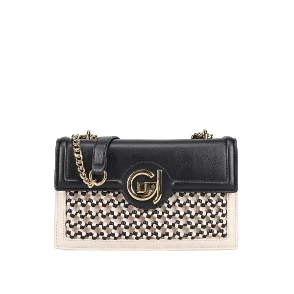 Μαύρη-μπεζ τσάντα ώμου