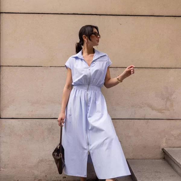 SOU ARYA γυναίκειο φόρεμα με φερμουάρ κ λάστιχο στη μεση (γαλάζιο)