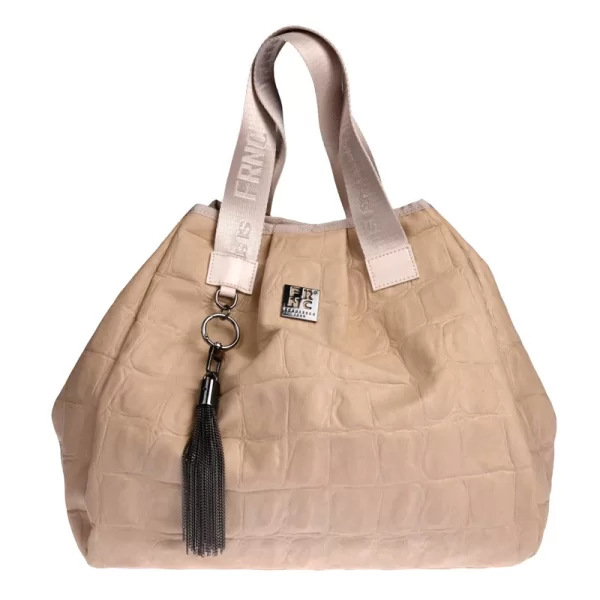 Frnc FRNC ΓΥΝΑΙΚΕΙΑ ΤΣΑΝΤΑ ECO NUBUCK CROCO ΕΛΛΗΝΙΚΗ 6146 ΜΠΕΖ