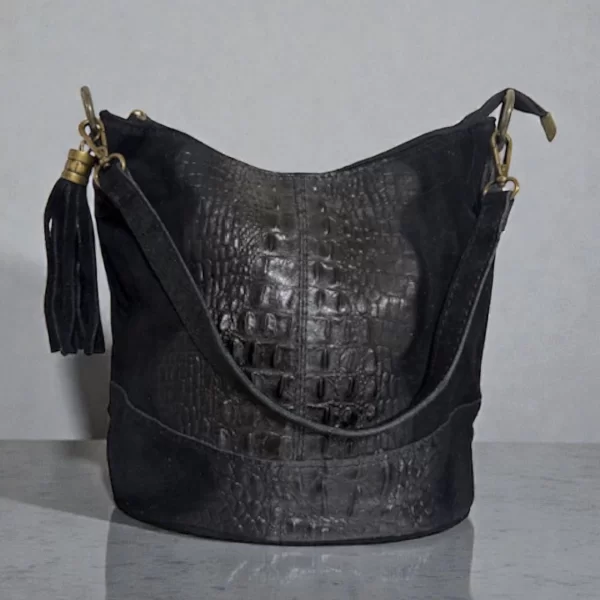 VERA PELLE ΓΥΝΑΙΚΕΙΑ ΔΕΡΜΑΤΙΝΗ ΤΣΑΝΤΑ ΩΜΟΥ ΚΡΟΚΟ ΜΑΥΡΗ