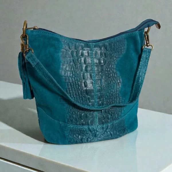 VERA PELLE ΓΥΝΑΙΚΕΙΑ ΔΕΡΜΑΤΙΝΗ ΤΣΑΝΤΑ ΩΜΟΥ ΚΡΟΚΟ ΤΙΡΚΟΥΑΖ