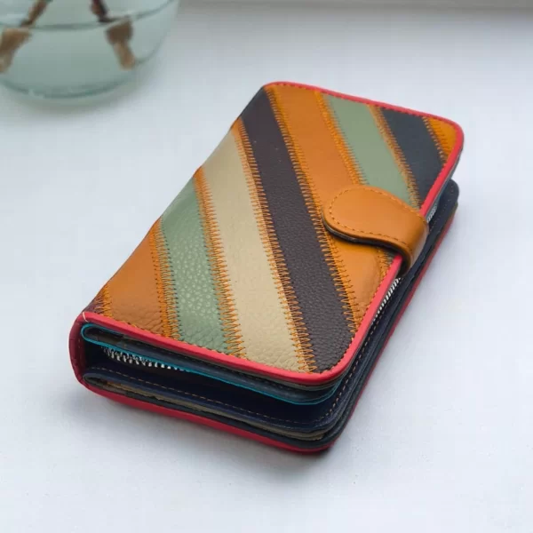 FLACCO ROMA ΓΥΝΑΙΚΕΙΟ ΔΕΡΜΑΤΙΝΟ ΠΟΡΤΟΦΟΛΙ ΤΑΜΠΑ ΚΑΙ ΠΟΛΥΧΡΩΜΟ ΜΕ ΦΕΡΜΟΥΑΡ ΚΑΙ ΚΟΥΜΠΩΜΑ