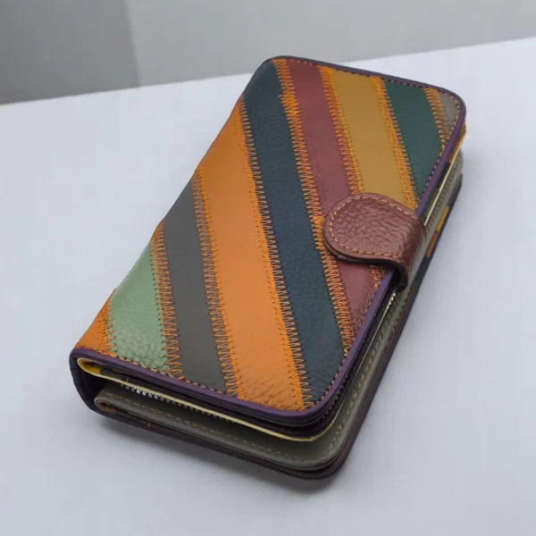 FLACCO ROMA ΓΥΝΑΙΚΕΙΟ ΔΕΡΜΑΤΙΝΟ ΠΟΡΤΟΦΟΛΙ ΜΠΟΡΝΤΩ ΚΑΙ ΠΟΛΥΧΡΩΜΟ ΜΕ ΦΕΡΜΟΥΑΡ ΚΑΙ ΚΟΥΜΠΩΜΑ