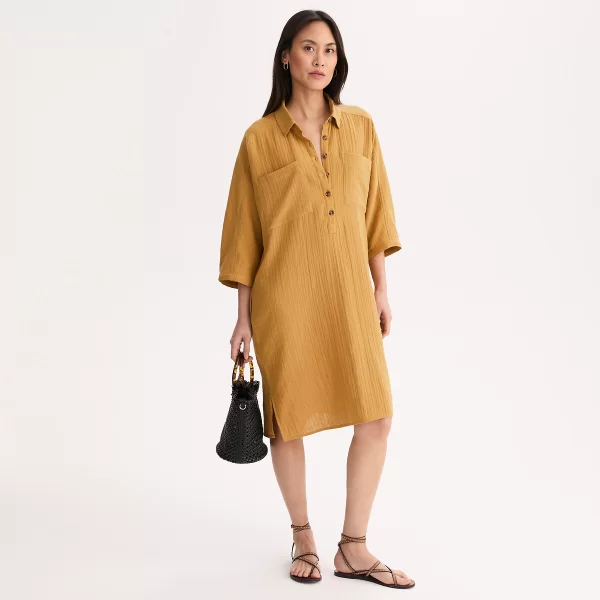 Anne Weyburn Βαμβακερό μίντι φόρεμα σε ίσια γραμμή