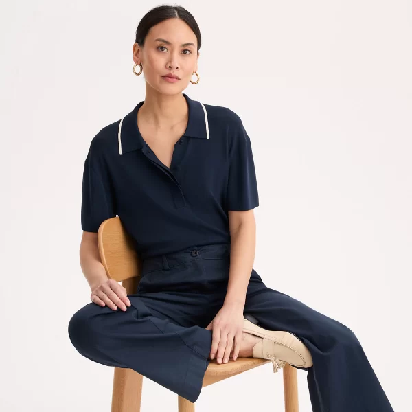 Anne Weyburn Πλεκτή μπλούζα πόλο με κοντά μανίκια σε λεπτή ύφανση