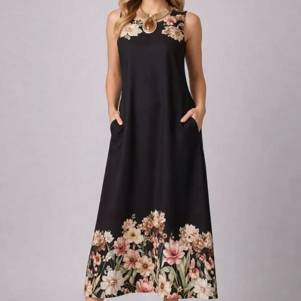 PerfectDress.gr σατέν luxe φόρεμα floral border Jin μαύρο