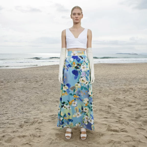 Joanna Misseli Τουλίνη Φούστα Μάξι Φούστα Πολύχρωμη με Αποχρώσεις του Μπλε