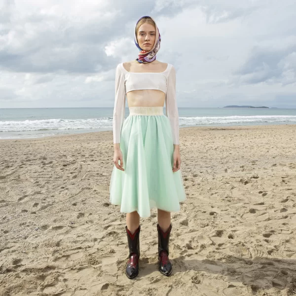 Τουλίνη Φούστα Μίντι Ανοιχτό Πράσινο